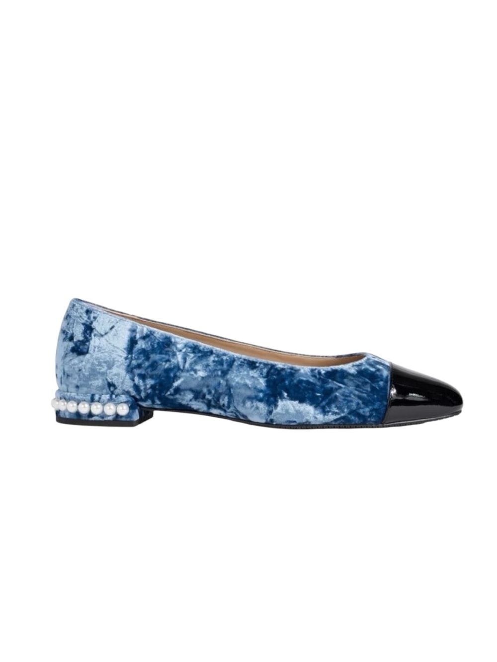 Stuart Weitzman Pearl Indigo Velvet Patent Cap Toe Ballet Flats 8.5 B NIB